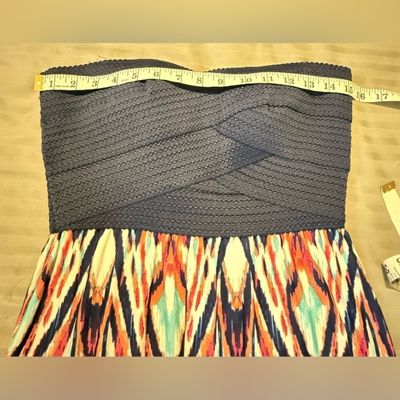 Source Unknown Strapless Dress with Navy and Multicolor Pattern - Picture 3 of 5